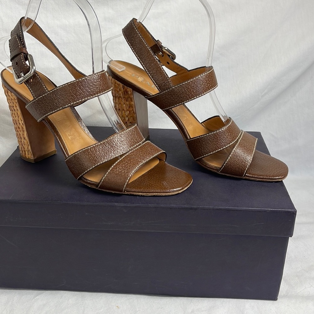 Prada Authentic Wicker Block Heel Ankle Strap San… - image 8